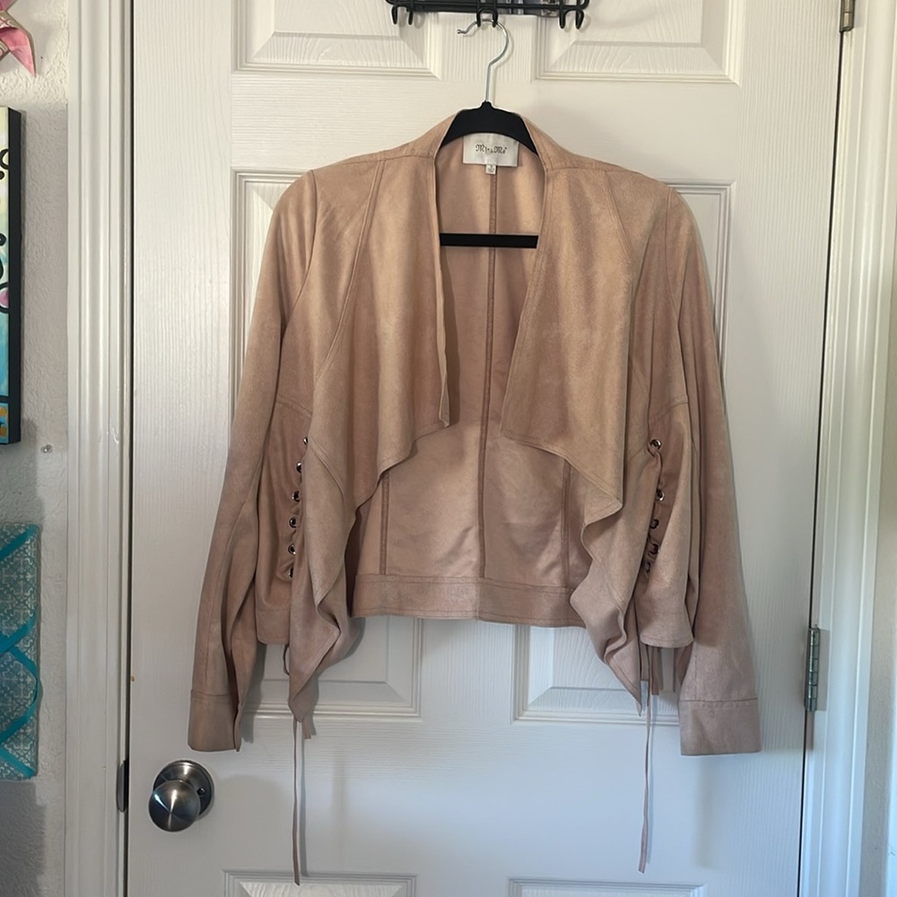 Miss Me Jacket Women Small Beige Crop Faux Suede Criss Cross Lace Up Fairygoth